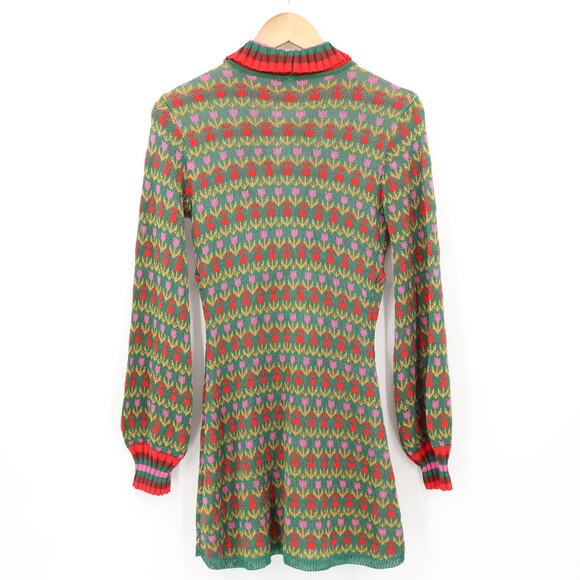 Free People Women's Milano Sweater Mini Dress Green Multi Tulip Sz Small - Picture 2 of 8